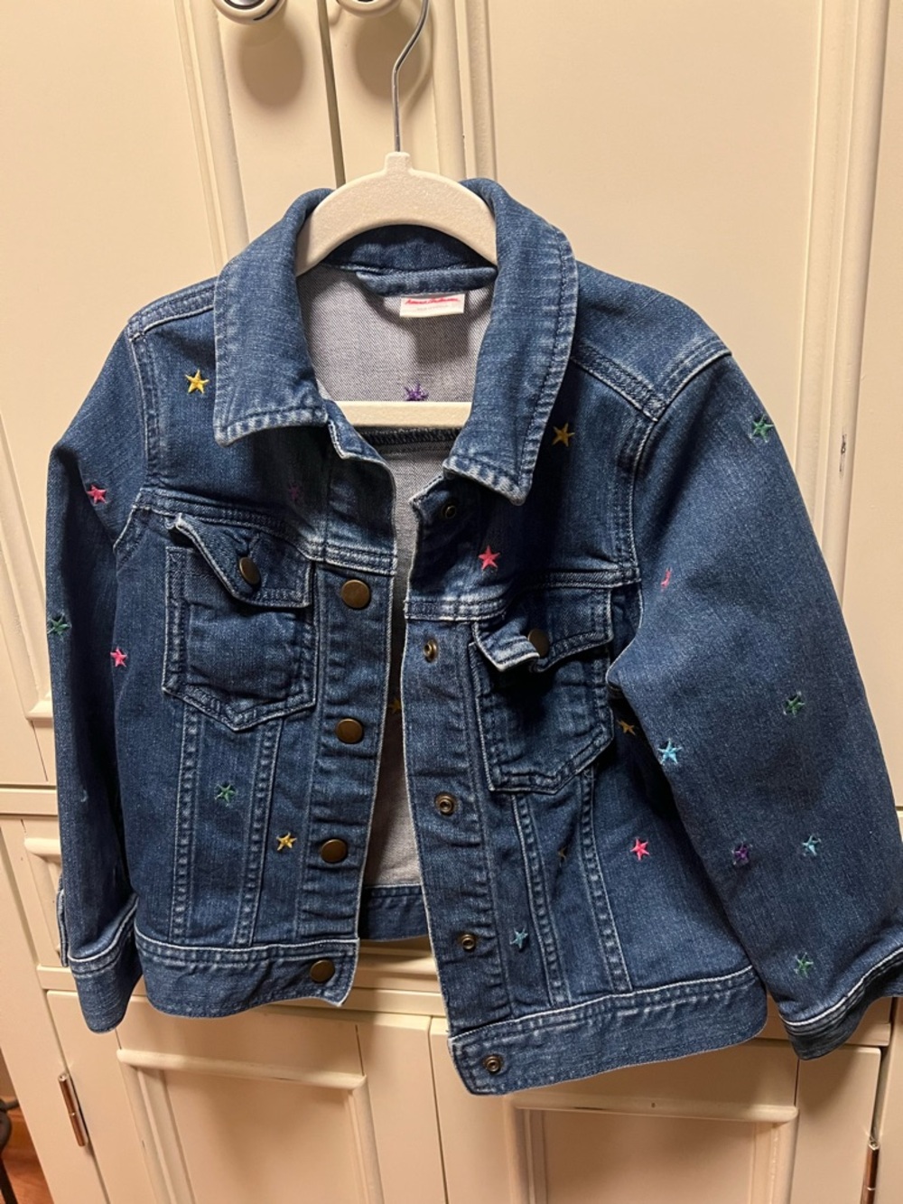 Hanna Andersson Dark Blue Denim Jacket with Multicolor Star Embroidery - Picture 3 of 4